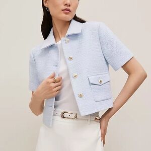 NWT Ann Taylor Blue Tweed Blazer Jacket Size 8